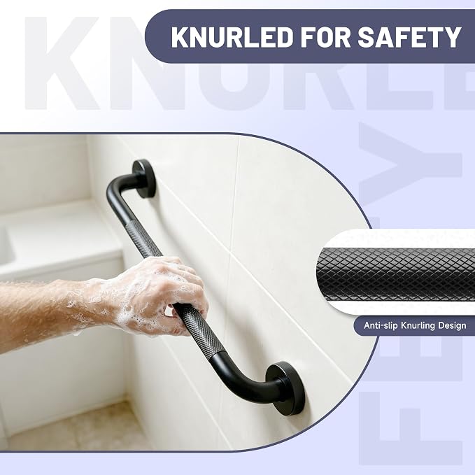 Black Shower Grab Bar 36 Inch, 1.25" Dia Anti Slip Safety Bars, 304 Stainless Steel Bathroom Grab Bars，Handicap Handrail for Wall, Shower Grip Handle for Seniors Elderly Injury Assist Bath