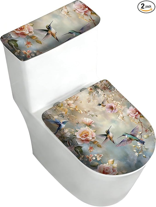 2 pack Toilet Lid Cover & Tank Lid Cover,Fits Standard & Elongated Toilet | Soft Stretchable Fabric,Machine Washable,Decorative Bathroom Protective Covers