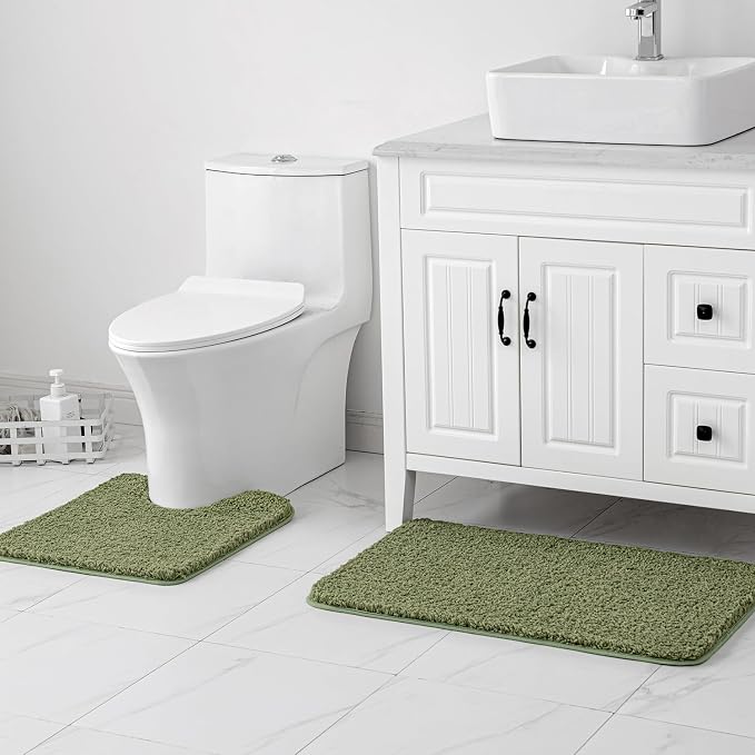 MIULEE Sage Bathroom Rugs Set 2 Piece Soft Bath Mats 20x20+20x32 Inch | Absorbent Microfiber Bath Mat and U-Shaped Toilet Rug, Non Slip, Quick Dry, for Bathroom Floor Tub Showers, Machine Washable