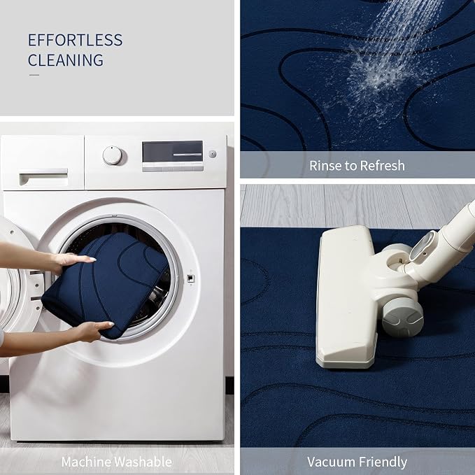 YIHOUSE Bathroom Rugs Sets 5 Piece - Thick Memory Foam Bath Mat, Dark Blue | Ultra Soft, Extra Thick, Super Absorbent, Non Slip, Machine Washable, For Bathroom Floor & Tub, 5 Pieces