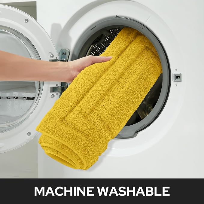 HOMEIDEAS Bathroom Rugs Sets 2 Piece, Super Soft Non Slip Bath Mat Yellow | Ultra Absorbent, Microfiber Machine Washable Bath Rug Set, for Bathroom, Tub, Shower 20" x 32" + 16" x 24"