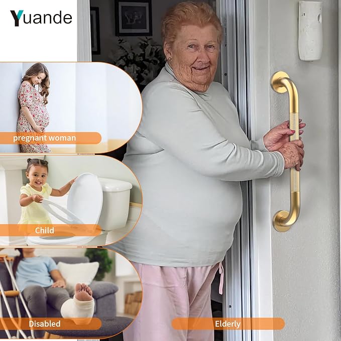 20 Inch 1 Pack Brushed Gold Shower Grab Bar with Anti-Slip Knurled Grip,YuanDe Stainless Steel Bathroom Grab Bars