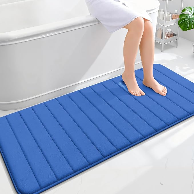 OLANLY Memory Foam Long Bathroom Rugs Runner 59x24, Super Soft Absorbent | Deep Navy Blue, Quick Dry Bath Mat, Machine Washable Shower Floor Rugs, Bathmat Carpet for Bathroom Floor, Tub and Shower