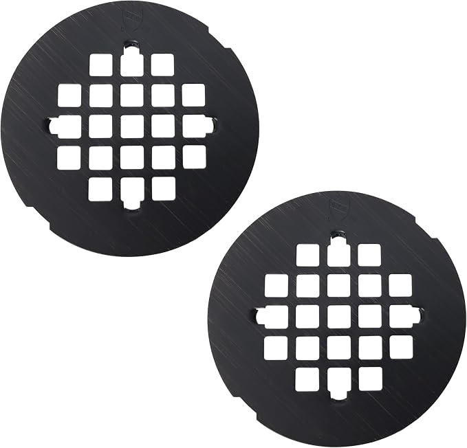 Westbrass D319-2-12A 4-1/4" OD Casper Style Brass Snap-in Shower Strainer Grid Drain Cover, Antique Bronze (2-Pack)