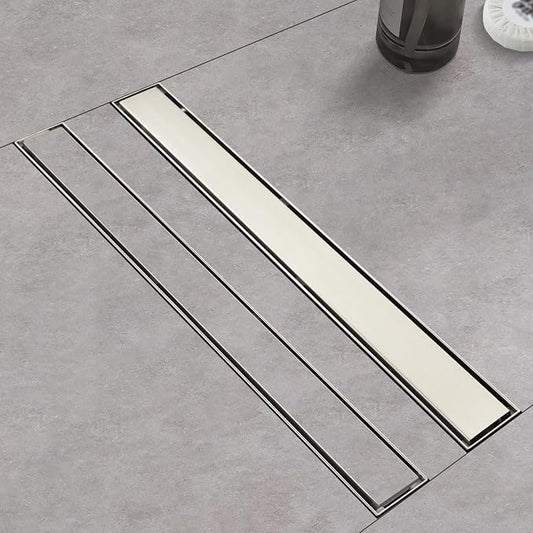 Linear Shower Drain ，12 Inch Brushed 304 Stainless Steel Rectangle Shower Floor Drain，with Reversable Tile-inPattern Drain Cover & Hair Catcher, Adjustable Feet
