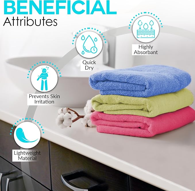 QUBA LINEN 100% Cotton Hand Towel Set – Soft, Absorbent Towels for Bathroom, Kitchen & Gym Use – Durable, Reusable & Machine Washable Towels - Multi-Color, 16 x 28 Inches, Pack of 6