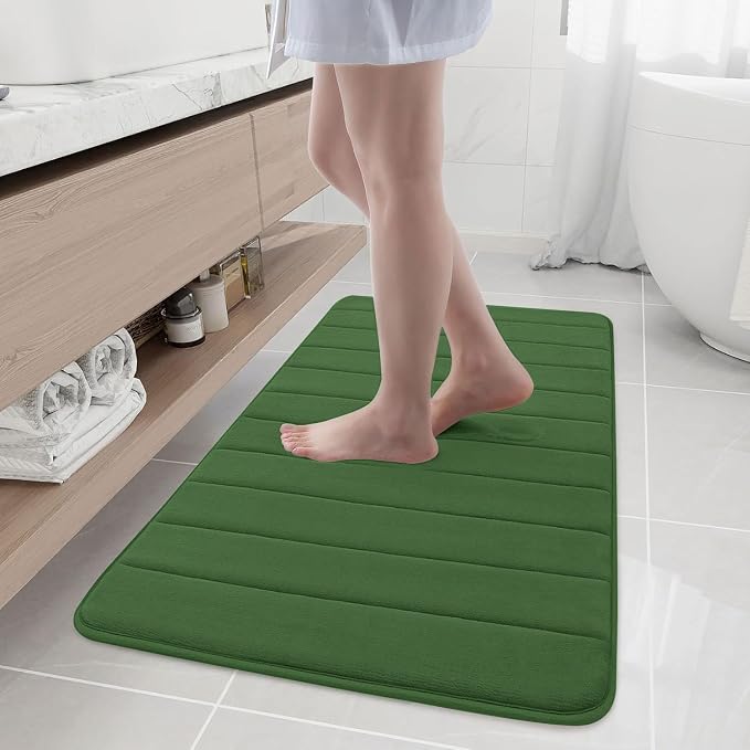Buganda Memory Foam Bath Mat 44 x 24, Ultra Soft Absorbent Bathroom Rugs | Olive Green, Machine Washable Quick Dry Bath Mats for Bathroom Floor, Shower and Tub, Home Decor Accessories
