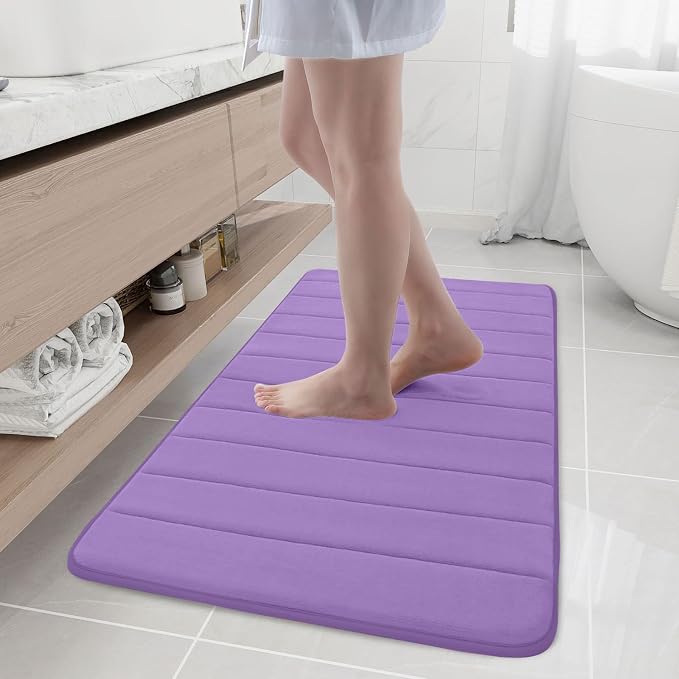 Buganda Memory Foam Bath Mat 44 x 24, Ultra Soft Absorbent Bathroom Rugs | Lavender, Machine Washable Quick Dry Bath Mats for Bathroom Floor, Shower and Tub, Home Decor Accessories