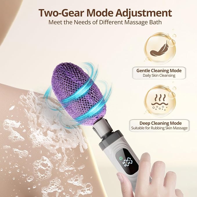 Electric Back Scrubber for Shower Waterproof Exfoliating Body Scrubber with 3 Replacement Heads & 2 Speed Modes for Skin Cleansing Massage Exfoliating Foot Callus Remover