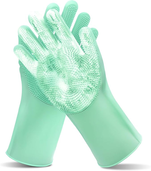 Pet Grooming Gloves—Dog Washing Gloves with High-Density Teeth | Dog Bath Scrubber with Enhanced Five Finger Design, Silicone Gloves for Dogs and Cats Bathing, Massage (Green)