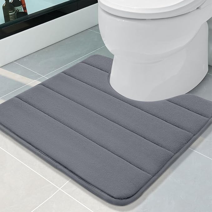 Buganda Memory Foam U-Shaped Toilet Rugs 20 x 20, Absorbent Bathroom mat | Dark Grey, Thick Soft Machine Washable toilet mat for bathroom, Contour Bath Rugs Mat for Toilet Base