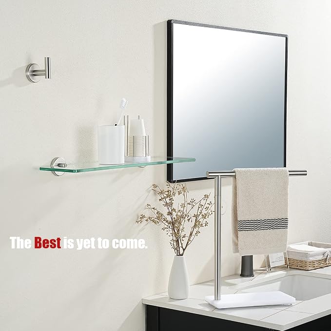 JQK Bathroom Glass Shelf, Tempered Glass Shower Storage 20 by 5 inches, 304 Stainless Steel Brushed Finish Wall Mount, 2 Pack, TGS101L20-BN-P2