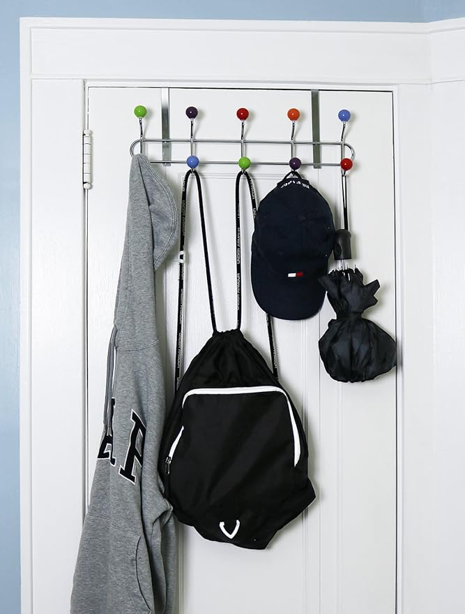 Over the Door Hooks Rack Multi Color Ceramic Hanger | Decorative, Kids Room, Stainless Steel Organizer for Hanging, Colorful Door Hanger Towel Rack (10 Hooks)