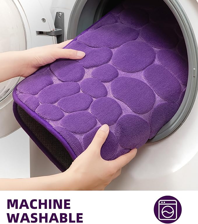 YIHOUSE Memory Foam Runner Rug, Cobblestone Bathroom Runner Rugs Super Water Absorbent Bath Mats for Bathroom Machine Washable Bath Rugs for Hallway Bedroom Laundry Room(24 x 47,Eggplant)