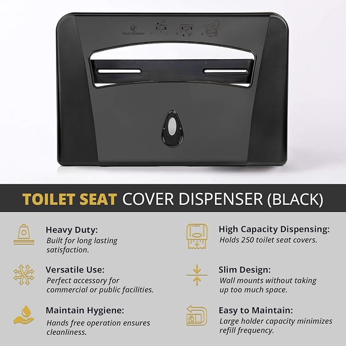 Toilet Seat Cover Dispenser by Oasis Creations –Wall Mount – Heavy Duty Commercial or Residential – Black