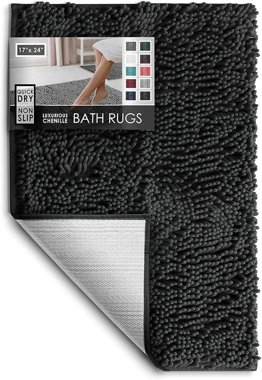 Hearth & Harbor Bathroom Rugs, Chenille Bath Mat - Machine Washable Bath Mats for Bathroom Non-Slip Backing Rubber, Quick Dry Bathroom Mat