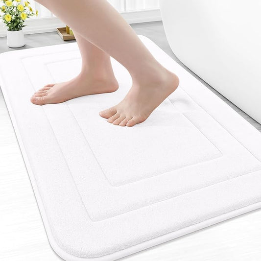 Arotive Memory Foam Bathroom Rug Mat 30x20, Ultra Soft and Absorbent Bath Mat, Machine Wash Dry, Comfortable Bath Rug Carpet for Bathroom Floor, Tub and Shower, White