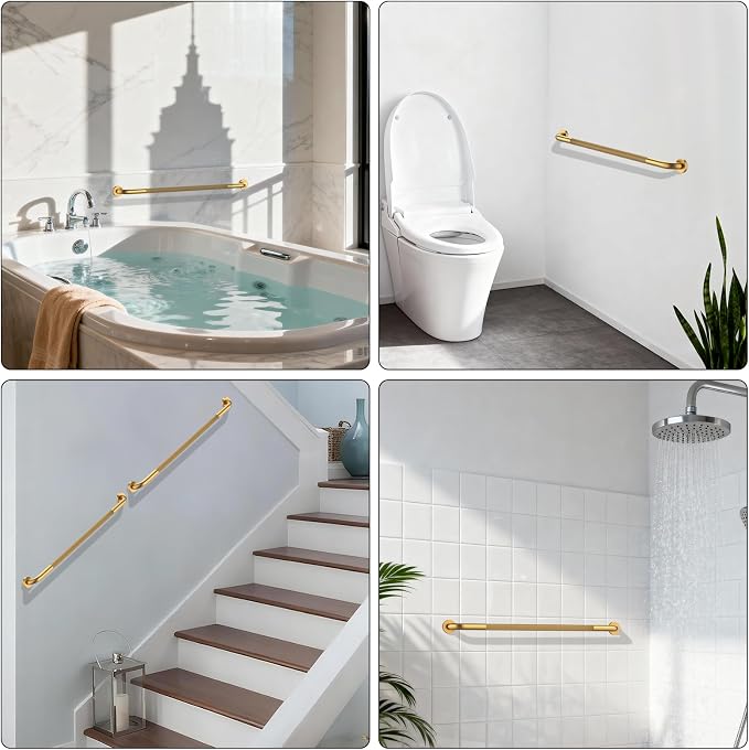 40 Inch Anti Slip Shower Grab Bar, Munzong Long Bathroom Grab Bar for Showers, Gold Knurled Handicap Balance Bar,Safety Hand Rail Support Elderly Senior Assist Bath Handle