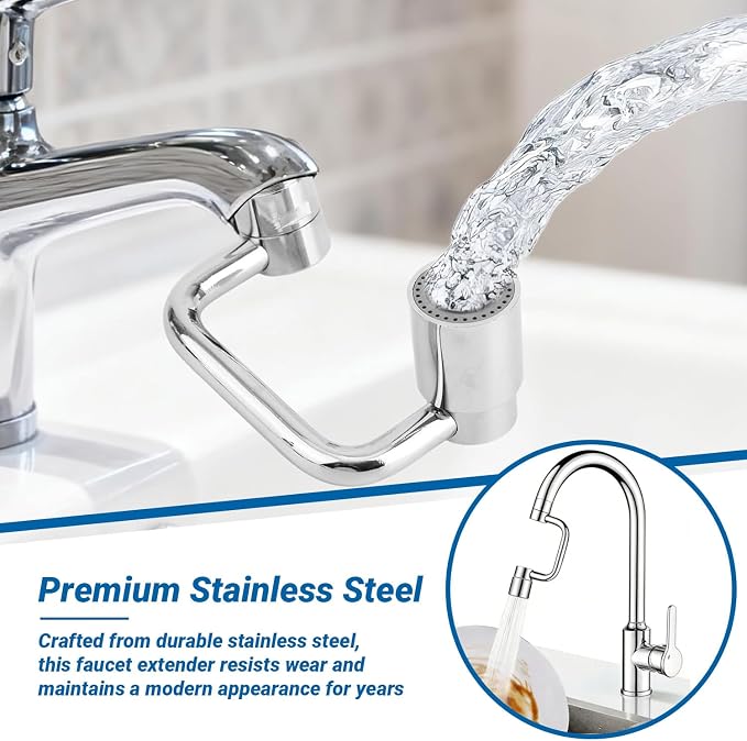 Faucet Extender for Bathroom Sink, Dual Modes Bubble Stream & High Pressure Spray, 1440° Rotation 4 Connector Foldable Design, Fits Most Faucets for Kitchen Bathroom Sink, Splash Proof Water Saving