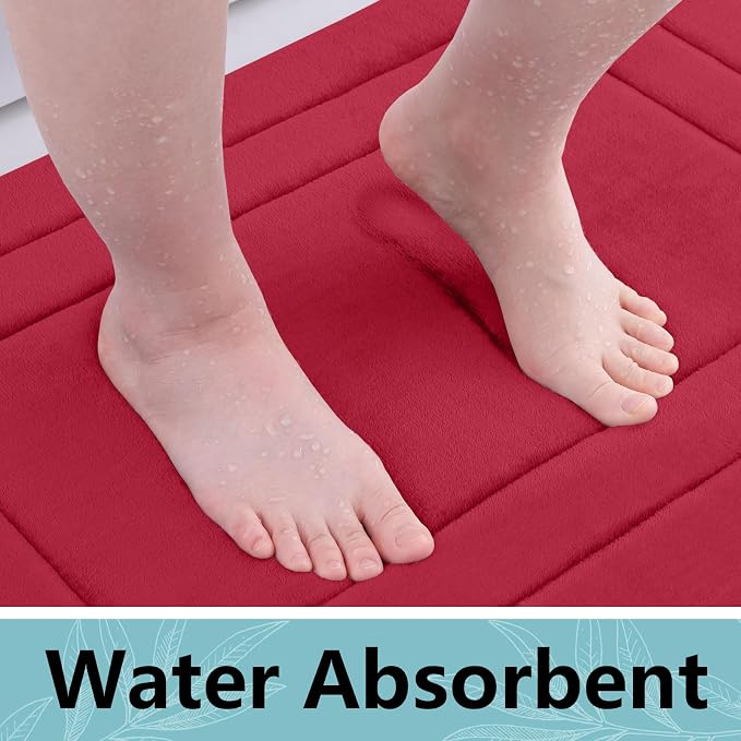 Arotive Memory Foam Bathroom Rug Mat 59x24, Ultra Soft and Absorbent Bath Mat, Machine Wash Dry, Comfortable Bath Rug Carpet for Bathroom Floor, Tub and Shower, Red