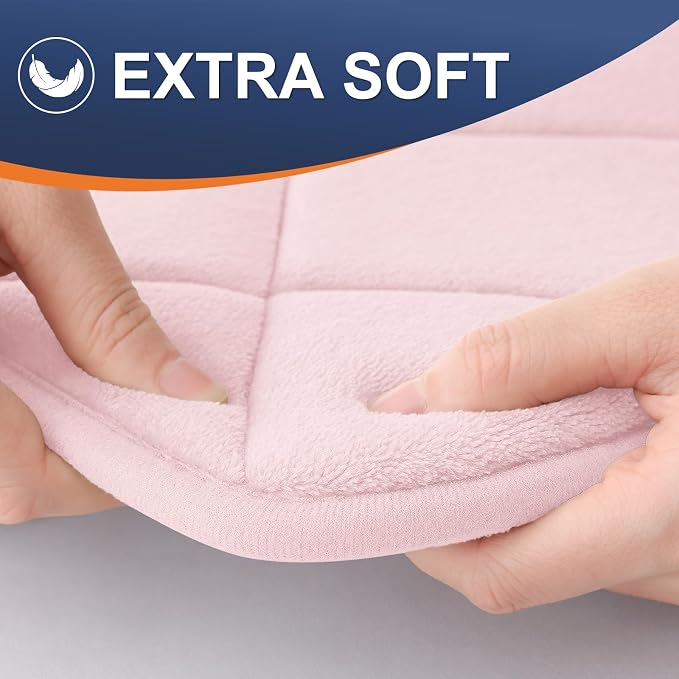OLANLY Memory Foam Bath Mat 30x20, Ultra Soft and Absorbent Bathroom Rugs | Pink, Quick Dry, Machine Washable Shower Bath Rugs, Comfortable Bath Carpet for Bathroom Floor, Tub and Shower