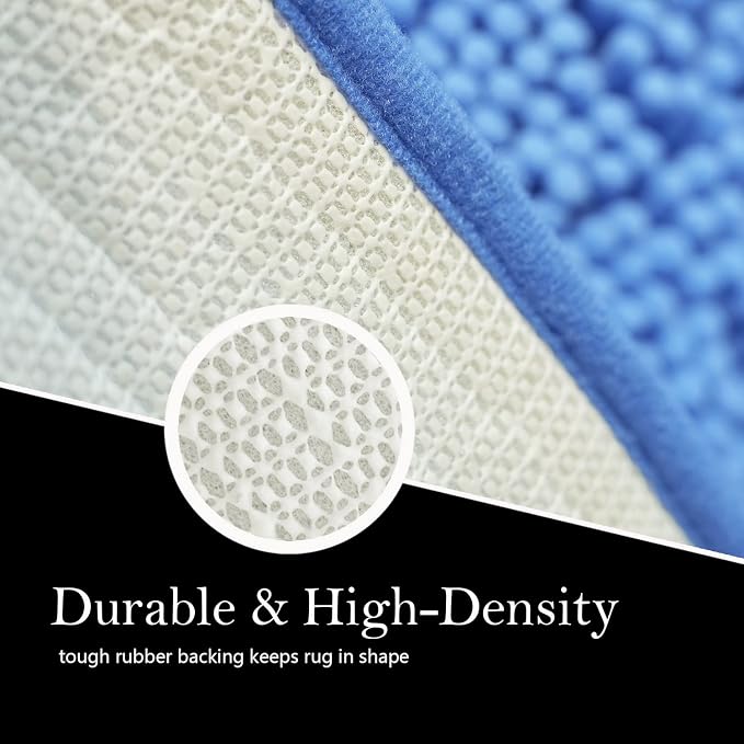Bathroom Rugs Chenille Bath mat 2 Piece Set, Super Absorbent, Strong PVC Non Slip Backing, Bath mats for Bathroom, Plush Shaggy, Thick, Machine Washable, Bathtub, Toilet.(Snow Cyan)