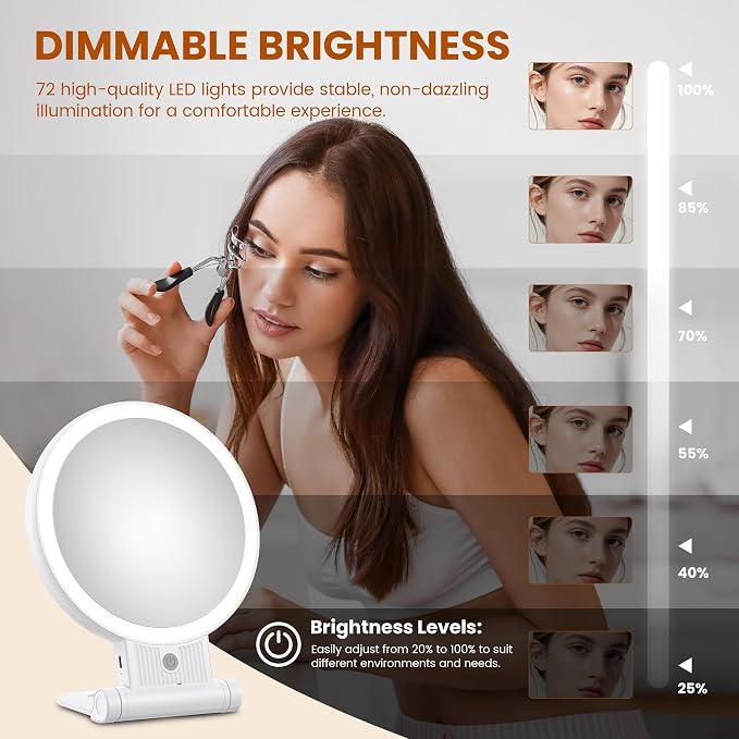 Makeup Mirror with Light, 1X/30X, 3 Colors, Rechargeable 2000mAh | Double-Sided Mirror with Adjustable Brightness for Vanity Tables, Bathrooms, Makeup, Skincare, and Grooming, Grey