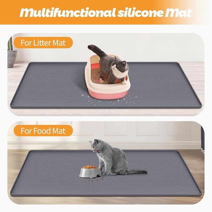 Cat Litter Mat for Litter Box 51"x25.6" Extra Large Silicone Mat,Light Grey | Waterproof Non-Slip Litter Box Mat with Raised Edges, Cat Litter Trapping Mat for Pet, Cat Litter Rug for Floor