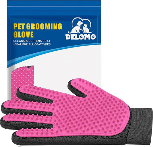 Pet Hair Removal Glove with 255 Silicone Tips for Dogs & Cats, Right Pink | 2-in-1 Deshedding & Massage Mitt, 5-Finger Flexible Design, for Bathing & Grooming, Safe for Long/Short/Curly Hair Pets