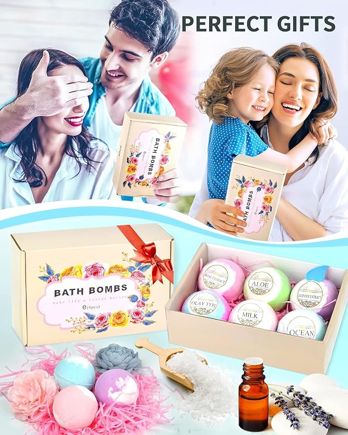 Light Up Bath Bombs with Surprise Inside, 4.23 oz XL Natural Gift Set 6 | with Essential Oils, Magnesium Large Bath Bombs for Women Relaxing Spa Skin Moisturize Gifts for Women