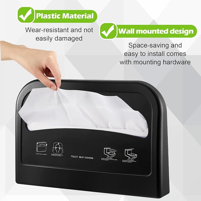 Hushee 4 Pcs Toilet Seat Cover Dispenser Wall Mount, Half-Fold Disposable Toilet Seat Cover Holder for Commercial Bathroom Restroom Use (Black)