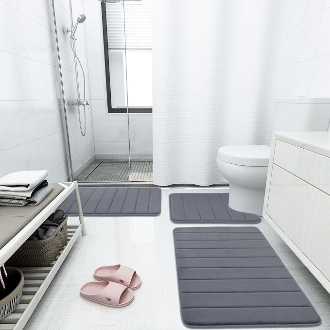 Buganda Memory Foam Bath Mat 35.4 x 24, Ultra Soft Absorbent Bathroom Rugs | Dark Grey, Machine Washable Quick Dry Bath Mats for Bathroom Floor, Shower and Tub, Home Decor Accessories