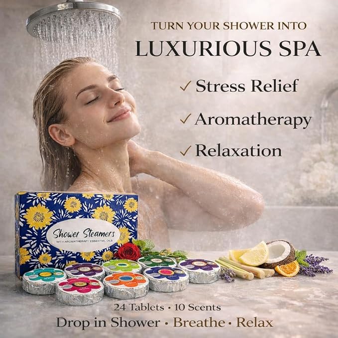 Shower Steamers for Women Gift Set 24pc Shower Bombs Aromatherapy Gift Set | Shower Melts w/Organic Essential Oils, Bath Bombs for Shower, Birthday Gifts, Individually Wrapped & 4 Boxes of Pack of 6