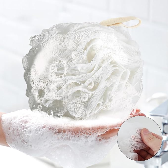 Chuya Bath Sponges Loofahs 70g Large Size White 4 Pack,Shower Sponge | Exfoliating Cleaning Bath Loofa Body Scrubber Balls for Women Men Children Washing