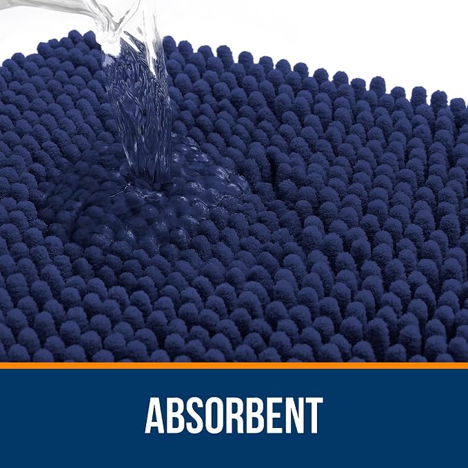 OLANLY Bathroom Runner Rugs 44x24, Soft Absorbent Chenille Bath Rugs, Rubber Backing Quick Dry, Machine Washable Long Bath Mats for Bathroom, Tub and Shower, Home Decor Accessories, Twilight Sapphire | Twilight Sapphire, Quick-Drying Rubber Backing, Ma...