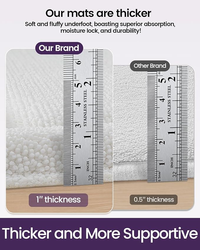 DEXI Memory Foam Bath Mat 24x17, Thick Chenille Bathroom Rug, Ivory | Ultra Soft Absorbent, Non Slip Quick Dry, Cushion Plush Bath Carpet for Tub Shower, Sink