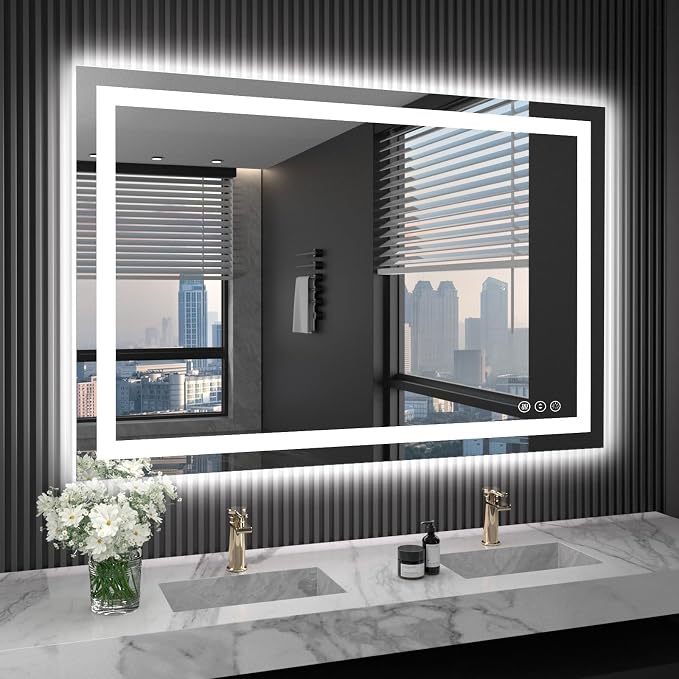 LOAAO 40"X32" LED Bathroom Mirror with Lights, UL Listed | Anti-Fog, Dimmable, 3 Color Temperature, Backlit + Front Lit, Memory Function, Tempered Glass
