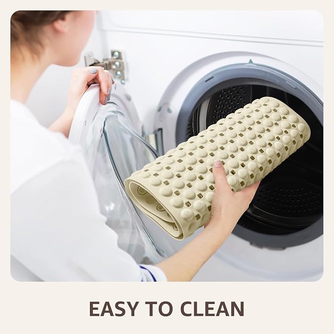 OTHWAY Bath Tub Shower Mat Non Slip, Bathtub Floor Liner Mats for Inside Shower Bathroom, Suction Cups and Drain Holes for Feet Scrubbing, Machine Washable, Soft on Feet, 35x16 Inch, Beige