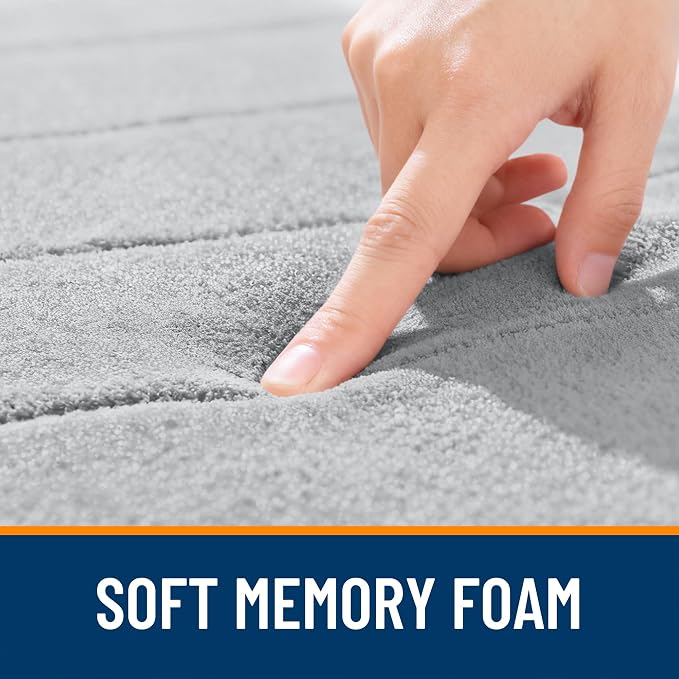 OLANLY Memory Foam Long Bathroom Rugs Runner 44x20, Super Soft Absorbent | Light Gray, Quick Dry Bath Mat, Machine Washable Shower Floor Rugs, Bathmat Carpet for Bathroom Floor, Tub and Shower