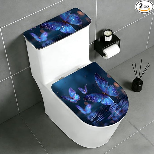 2 pack Toilet Lid Cover & Tank Lid Cover,Fits Standard & Elongated Toilet | Soft Stretchable Fabric,Machine Washable,Decorative Bathroom Protective Covers
