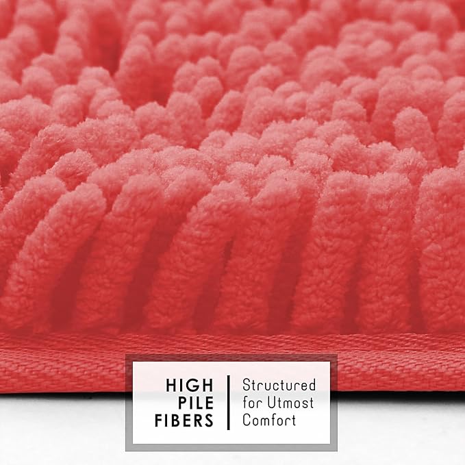 Hearth & Harbor Bathroom Rugs, Chenille Bath Mat - Machine Washable Bath Mats for Bathroom Non-Slip Backing Rubber, Quick Dry Bathroom Mat - Rose Bath Rug, 17x24