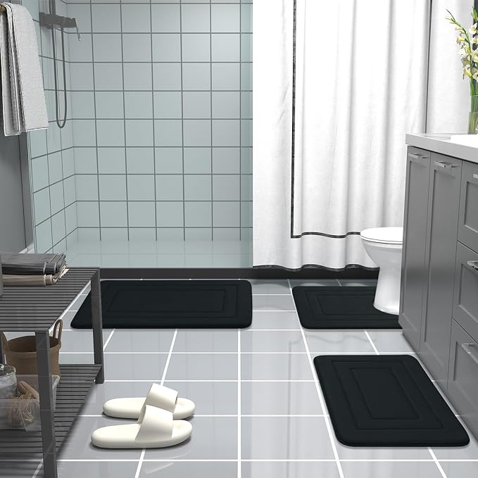 Arotive Memory Foam Bathroom Rug Mat 59x24, Ultra Soft and Absorbent Bath Mat, Machine Wash Dry, Comfortable Bath Rug Carpet for Bathroom Floor, Tub and Shower, Black