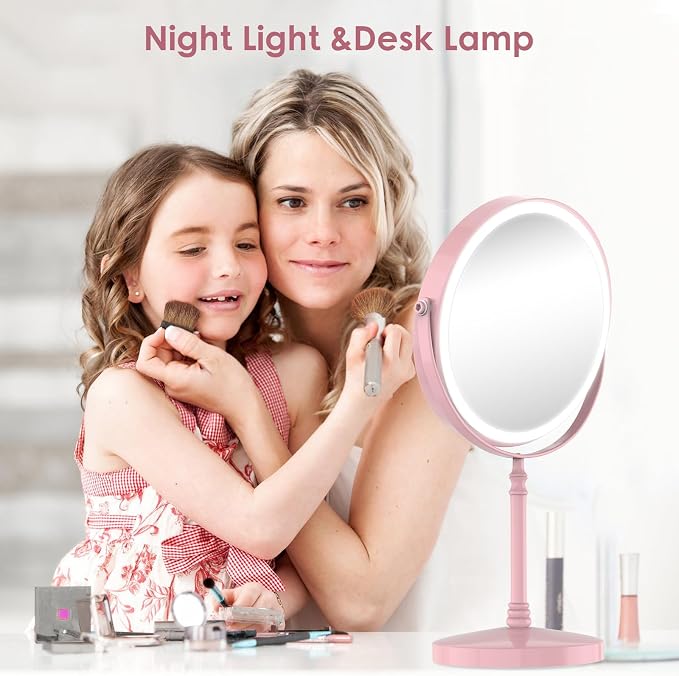 DEIOVWXS Makeup Mirror, Rechargeable Vanity Mirror with 3 Lights, 1X/10X | Adjustable Brightness, 3000mAh, Double-Sided, Gift for Mom, Women, Wife, Girls, Dorm Room Essential