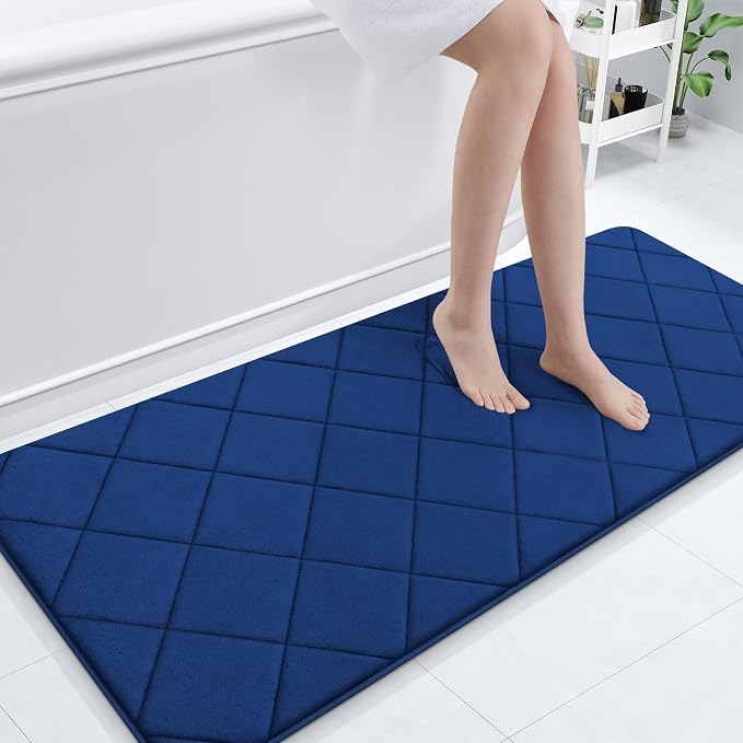 OLANLY Memory Foam Bath Mat 70x24, Ultra Soft and Absorbent Bathroom Rugs | Navy, Quick Dry, Machine Washable Shower Bath Rugs, Comfortable Bath Carpet for Bathroom Floor, Tub and Shower