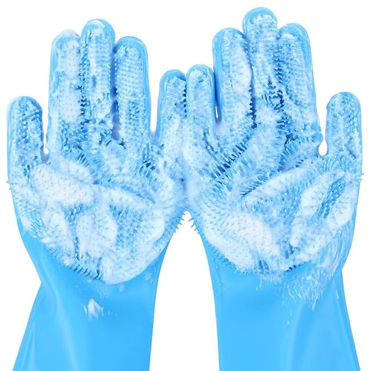 Pecute Silicone Pet Grooming Gloves for Washing Cats Dogs Bath Brush | 3,000 soft bristles, Gentle massage & deshedding, Dishwasher safe, For large/thick coats, Home/car cleaning