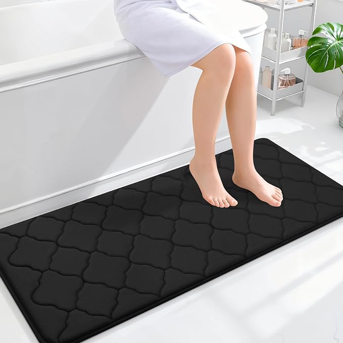 OLANLY Memory Foam Bath Mat Rug 59x24, Ultra Soft and Absorbent Bathroom Rugs, Non-Slip, Comfortable, Machine Washable Bath Carpet for Bathroom Floor, Tub, Shower and Home Decor Accessories, Black | Thick Absorbent Carpet, Non-Slip Backing, Machine Was...