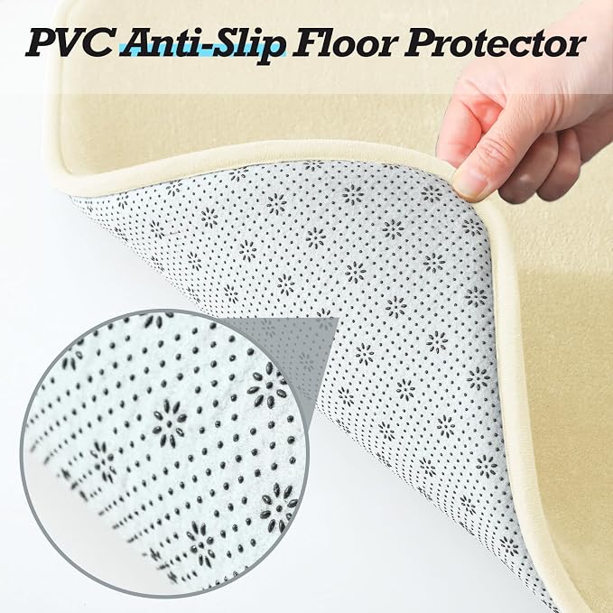 Bathroom Rugs Sets 2 Piece, Non-Slip & Quick Dry Bath Mat Set, Ultra Soft Velvet Bath Rugs for Bathroom, Toilet and Shower Floor, Cream Yellow