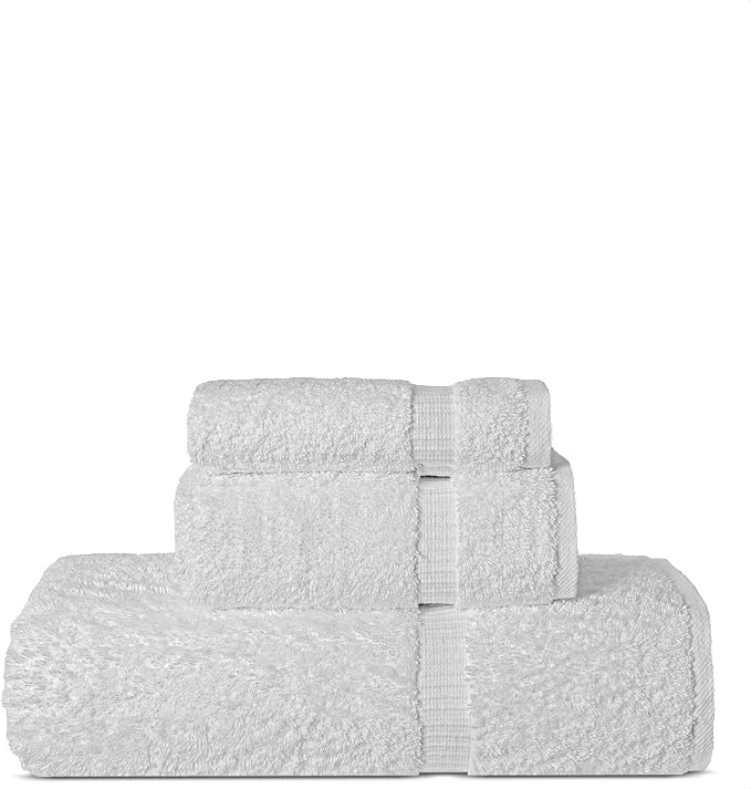Chakir Turkish Linens 100% Cotton Personalized 3-Piece Set, White | Personalized 100% cotton 3-pc set, OEKO-TEX certified: bath 27x54, hand 16x30, wash 13x13