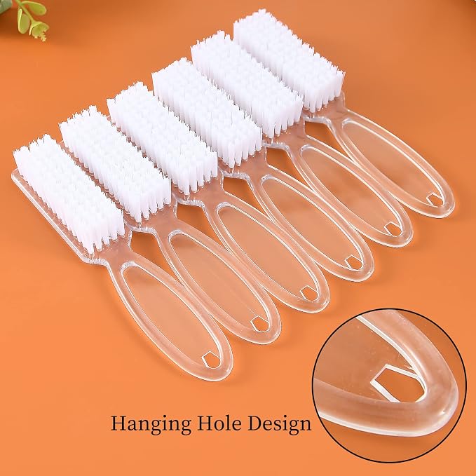 Nail Brush Fingernail Cleaner, ZUFUGHJK 6 Pack fingernail cleaning brush Fingernail Scrub Nail Brushes with Handle Grip Hand Pedicure Scrubbing kit for Nails and Toes,Clear