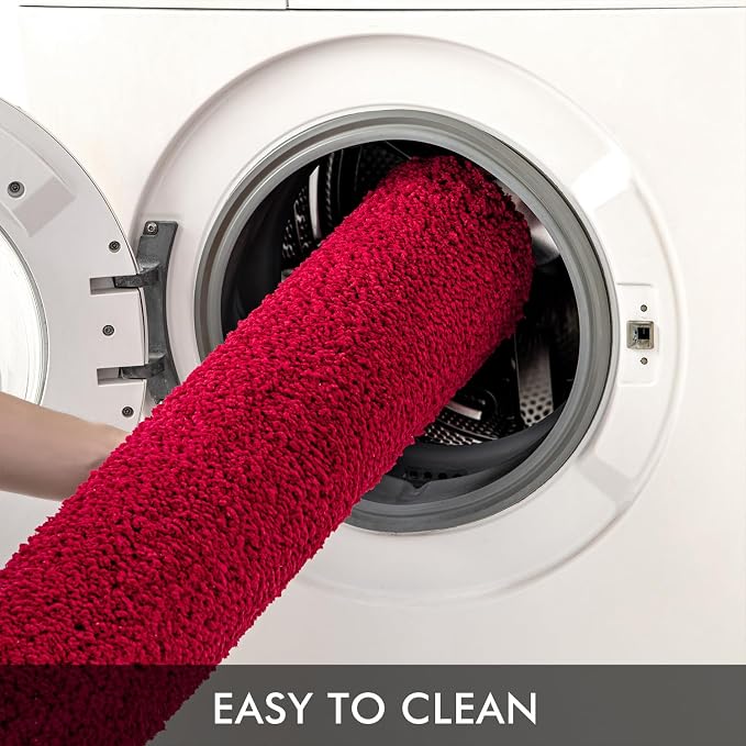 MIULEE Red Bathroom Rugs Set 2 Piece Soft Bath Mats 16x24+16x48 Inch | Soft Absorbent Microfiber Bath Rugs, Non Slip, Quick Dry, Fluffy Bath Rugs for Bathroom Floor Tub Showers, Machine Washable